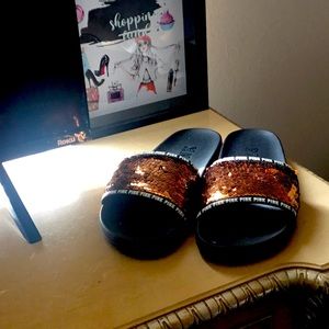 “PINK” slides size 9/10 copper sequins